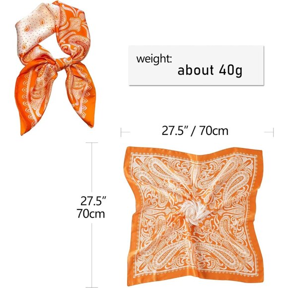 Women Orange Paisley Headscarf Satin Bandana Pattern Polyester Breathable Scarve - Picture 4 of 7